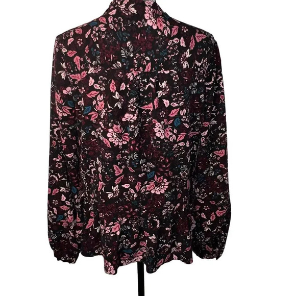 Laundry,M, floral crushed velvet grommet 1/4 lace drop ruffled waist tunic top  - Picture 3 of 11